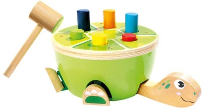 Bino DŘEVO Baby zatloukačka želva set 6 kolíků s kladívkem