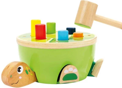 Bino DŘEVO Baby zatloukačka želva set 6 kolíků s kladívkem
