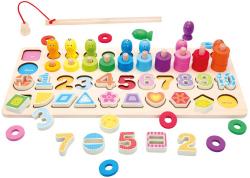 Bino DŘEVO Hra edukativní vkládací a navlékací tvary rybolov na desce