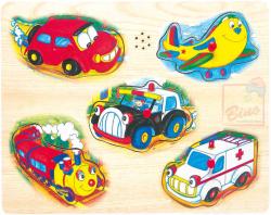 Bino DŘEVO hrající PUZZLE doprava Zvuk (dřevěná hračka)