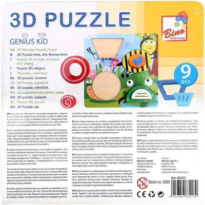 Bino DŘEVO Puzzle vkládací rybník 9 dílků 3D (dřevěná hračka)