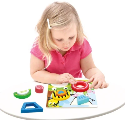 Bino DŘEVO Puzzle vkládací rybník 9 dílků 3D (dřevěná hračka)