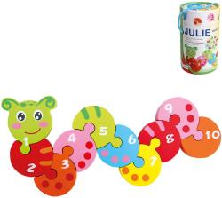 Bino DŘEVO Skládačka s čísly žížala Julie 10 dílků (dřevěná hračka)