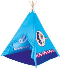 Bino DŘEVO TeePee stan indiánský modrý 120x150x120cm 4 stěny Bino DŘEVO TeePee stan indiánský modrý 120x150x120cm 4 stěny