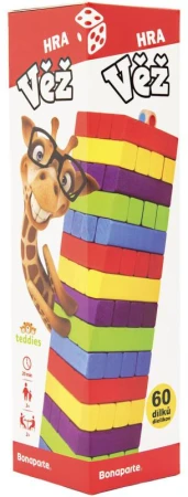 Bonaparte DŘEVO Hra věž Jenga barevná 60 dílků (společenská hra)
