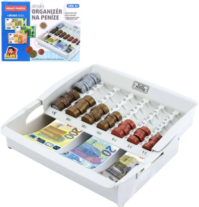 Box na peníze organizér na euro mince a bankovky dětská eura
