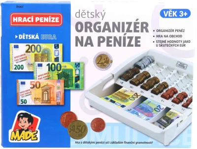 Box na peníze organizér na euro mince a bankovky dětská eura