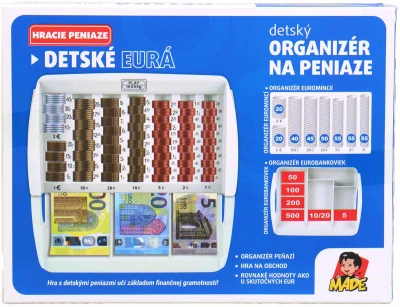 Box na peníze organizér na euro mince a bankovky dětská eura