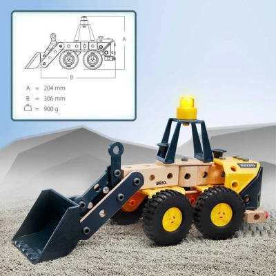 Brio DŘEVO Nakladač Volvo montážní stavebnice 58 dílků na baterie Světlo