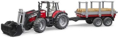 Bruder 02046 (2046) Set traktor nakladač Massey Ferguson 7480 + přepravník s kládami