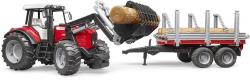 Bruder 02046 (2046) Set traktor nakladač Massey Ferguson 7480 + přepravník s kládami