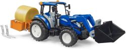 Bruder 02187 Traktor New Holland T5 + plošina, balík, čelní nakladač