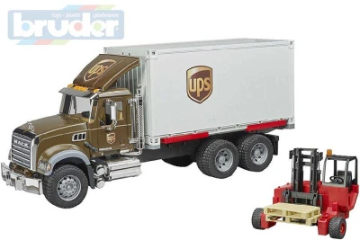Bruder 02828 Auto Mack Granite UPS přeprava peněz set s vozíkem a paletami Bruder 02828 Auto Mack Granite UPS přeprava peněz set s vozíkem a paletami
