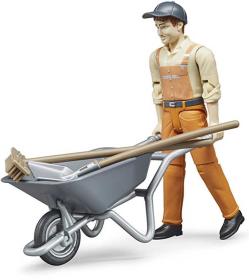 Bruder 62130 Figurka komunální pracovník 11cm set s kolečky a nářadím plast