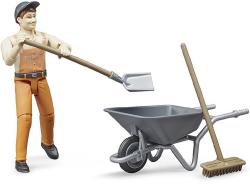 Bruder 62130 Figurka komunální pracovník 11cm set s kolečky a nářadím plast