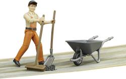 Bruder 62130 Figurka komunální pracovník 11cm set s kolečky a nářadím plast