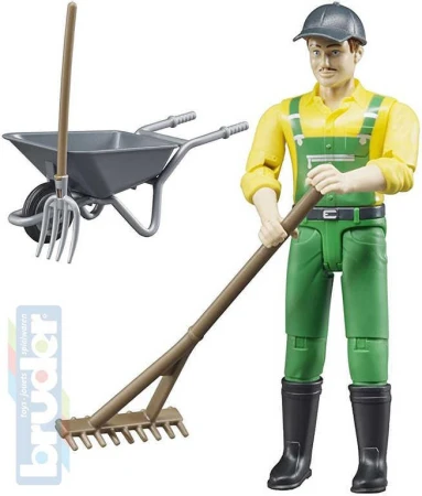 Bruder 62610 Figurka zemědělec 11cm set s kolečky a nářadím plast Bruder 62610 Figurka zemědělec 11cm set s kolečky a nářadím plast