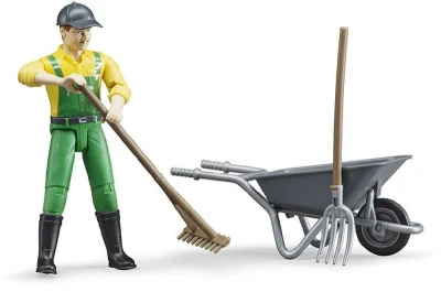 Bruder 62610 Figúrka poľnohospodár 11cm set s kolieskami a náradím plast