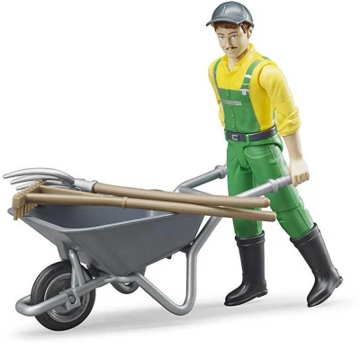 Bruder 62610 Figúrka poľnohospodár 11cm set s kolieskami a náradím plast