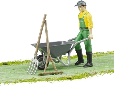 Bruder 62610 Figúrka poľnohospodár 11cm set s kolieskami a náradím plast