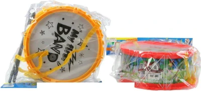 Bubínek velký dětský 21cm set se 2 paličkami v sáčku 2 barvy Bubínek velký dětský 21cm set se 2 paličkami v sáčku 2 barvy