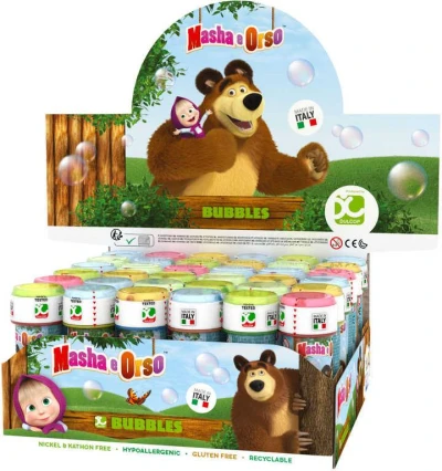 Bublifuk Máša a medvěd 60ml dětský bublifukovač s hrou ve víčku Bublifuk Máša a medvěd 60ml dětský bublifukovač s hrou ve víčku