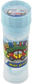 Bublifuk Moje první auta 50ml bublifukovač vonící ovocný s hrou ve víčku 5 druhů