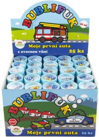 Bublifuk Moje první auta 50ml bublifukovač vonící ovocný s hrou ve víčku 5 druhů