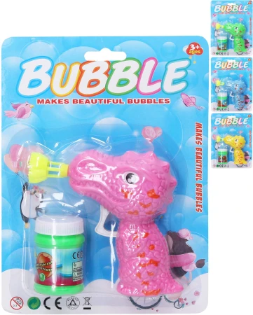 Bublifukovací psitolka dinosaurus dětský bublifukovač s náplní 4 barvy