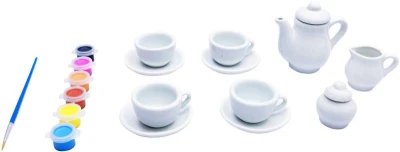 Čajový dětský servis kreativní set s barvičkami malování na porcelán