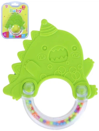 Chrastítko a kousátko Baby dinosaurus zelený plastové na kartě pro miminko Chrastítko a kousátko Baby dinosaurus zelený plastové na kartě pro miminko
