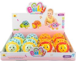 Chrastítko autíčko zvířátko lev 14cm volný chod plast pro miminko 2 druhy