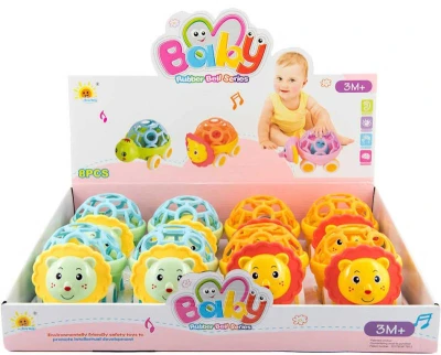 Chrastítko autíčko zvířátko lev 14cm volný chod plast pro miminko 2 druhy