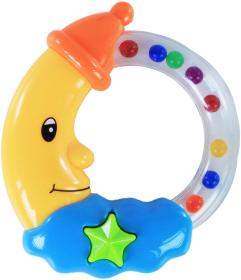 Chrastítko baby měsíček pro miminko na kartě 4 barvy plast