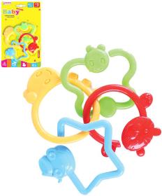 Chrastítko baby spojené tvary zvířátka 4ks pro miminko plast Chrastítko baby spojené tvary zvířátka 4ks pro miminko plast