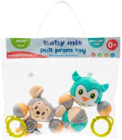 Chrastítko baby zábrana do kočárku myš + sova mix závěs pro miminko