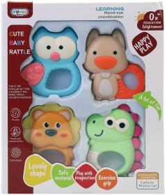 Chrastítko plastové baby zvířátko set 4ks pro miminko v krabici