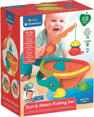 Clementoni Baby chytání rybiček duhové set lodička + 4 rybky s prutem