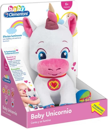 Clementoni Baby jednorožec interaktivní naučný na baterie Světlo Zvuk PLYŠ