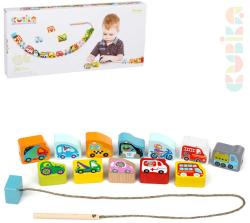 Cubika DŘEVO Baby Autíčka navlékací set 12 dílků provlékačka pro miminko