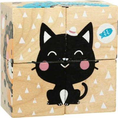 Cubika DŘEVO Baby kostky obrázkové Veselá zvířátka kubus set 4ks