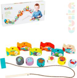 Cubika DŘEVO Baby Mořská zvířátka navlékací set 12 dílků provlékačka