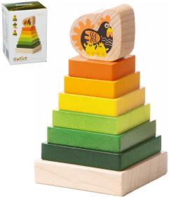 Cubika DŘEVO Baby Pyramida 8 dílků navlékací skládačka se slepičkou