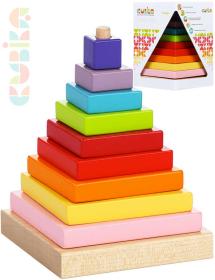 Cubika DŘEVO Baby Pyramida duhová navlékací stavebnice set 9 dílků