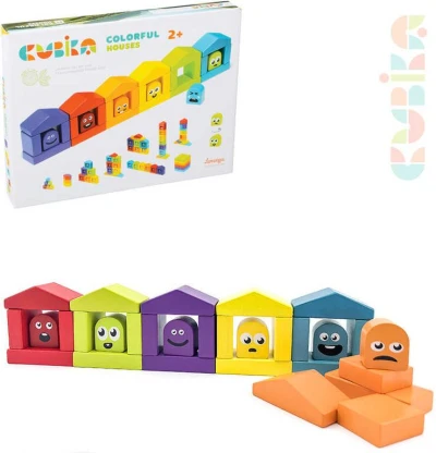 Cubika DŘEVO Baby stavebnice Domečky barevné set 30 dílků pro miminko Cubika DŘEVO Baby stavebnice Domečky barevné set 30 dílků pro miminko