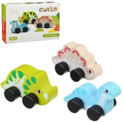 Cubika DŘEVO Baby veselí dinosauři zvířátko na kolečkách set 3ks