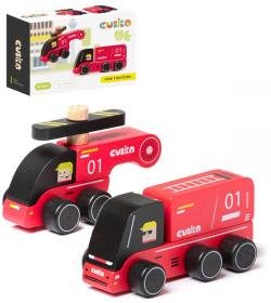 Cubika DŘEVO Hasiči set autíčko + vrtulník (dřevěná hračka)