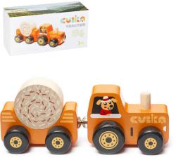 Cubika DŘEVO Magnetický set traktor s vlečkou a nákladem (dřevěná hračka)