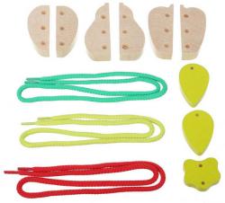 Cubika DŘEVO Provlékačka šněrovací set ovoce (dřevěná hračka)