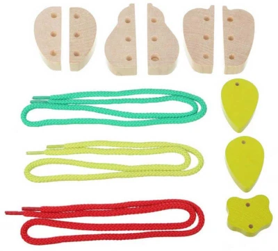 Cubika DŘEVO Provlékačka šněrovací set ovoce (dřevěná hračka)